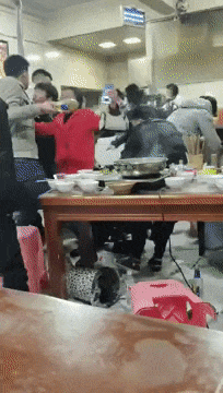 Chaotic fight in a restaurant