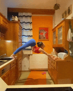 Gymnast in the kitchen