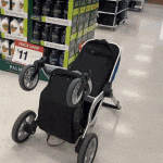 Riding the baby stroller